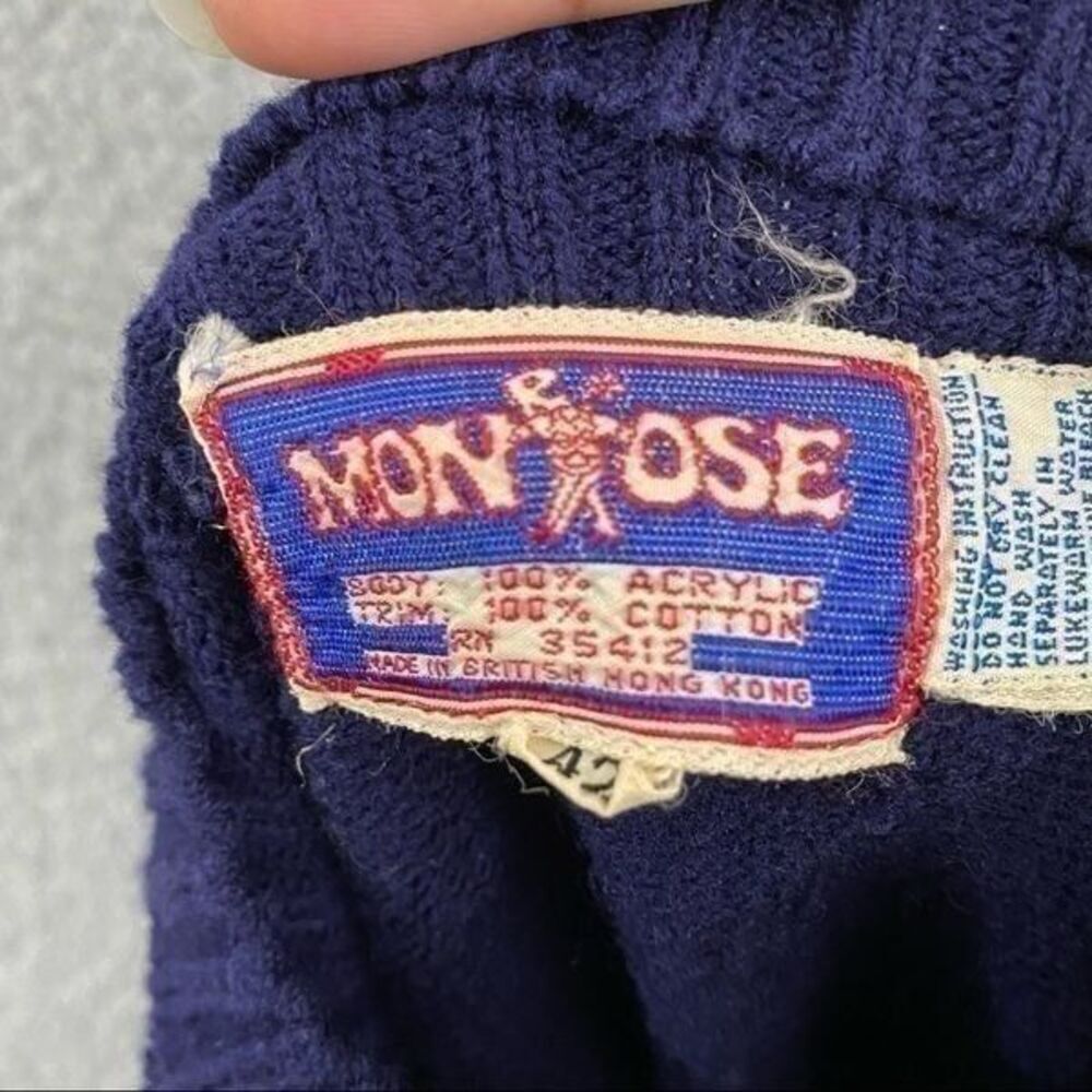 Vintage Monrose Knitwear Sweater Men 42 Navy 1/4 Button Denim Accent Pullover - Picture 5 of 11